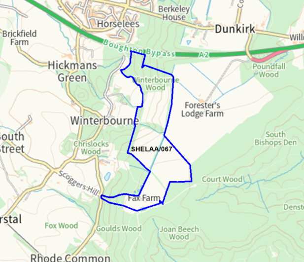A map showing the location of SHELAA/067 outlined in blue
