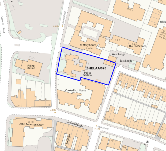 A map showing the location of SHELAA/076 outlined in blue