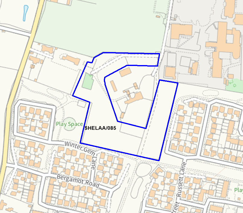 A map showing the location of SHELAA/085 outlined in blue