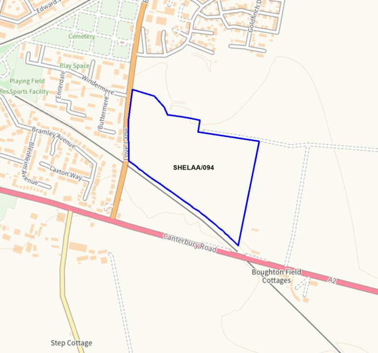 A map showing the location of SHELAA/094 outlined in blue