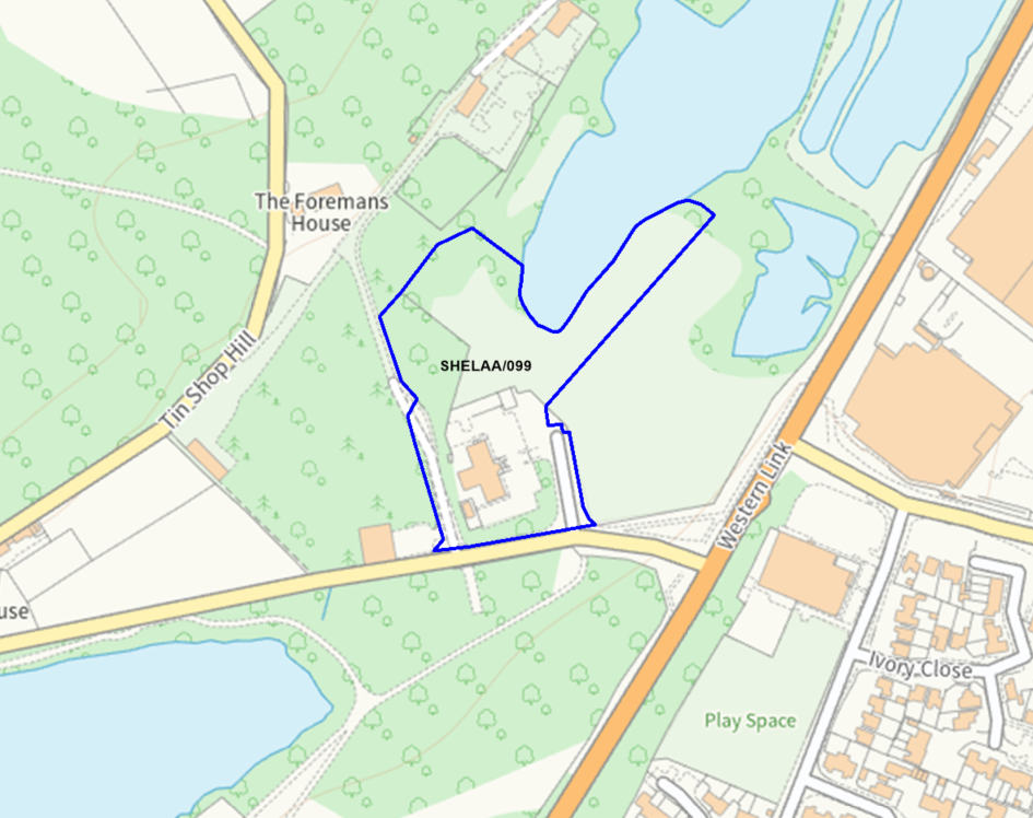 A map showing the location of SHELAA/099 outlined in blue