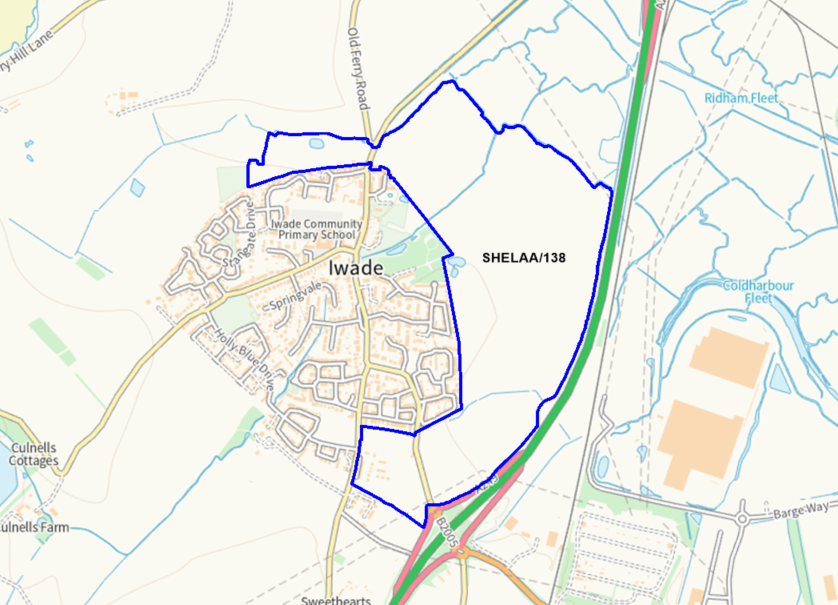 A map showing the location of SHELAA/138 outlined in blue