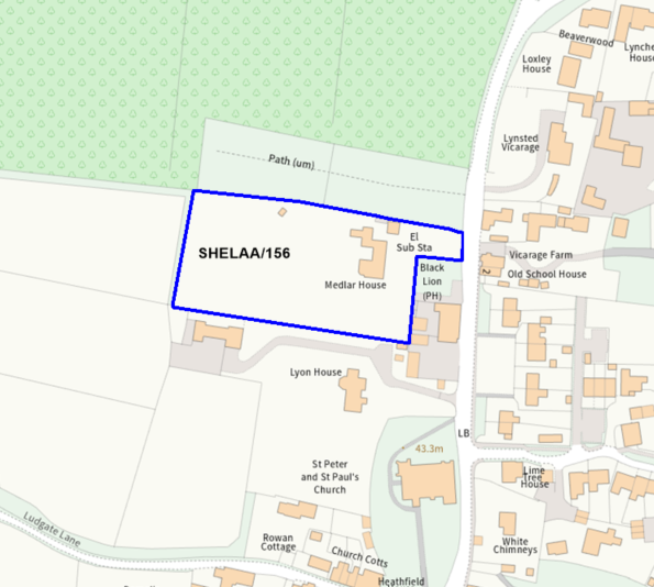 A map showing the location of SHELAA/156 outlined in blue