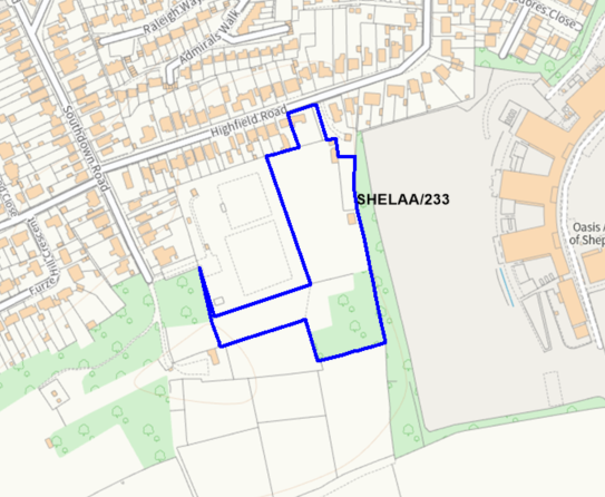 A map showing the location of SHELAA/233 outlined in blue