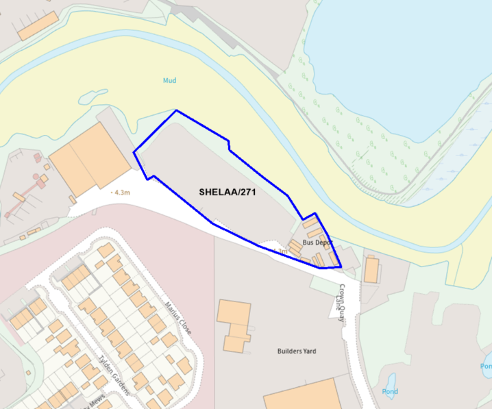 A map showing the location of SHELAA/271 outlined in blue