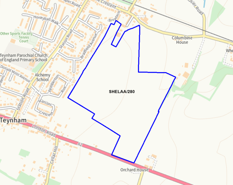 A map showing the location of SHELAA/280 outlined in blue