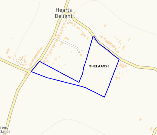 A map showing the location of SHELAA/298 outlined in blue