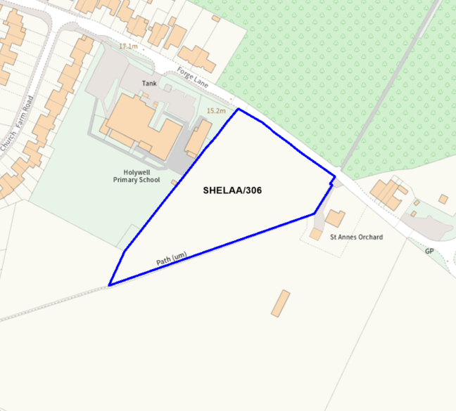 A map showing the location of SHELAA/306 outlined in blue