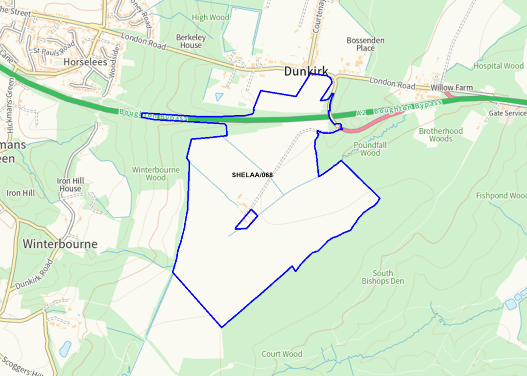 A map showing the location of SHELAA/068 outlined in blue