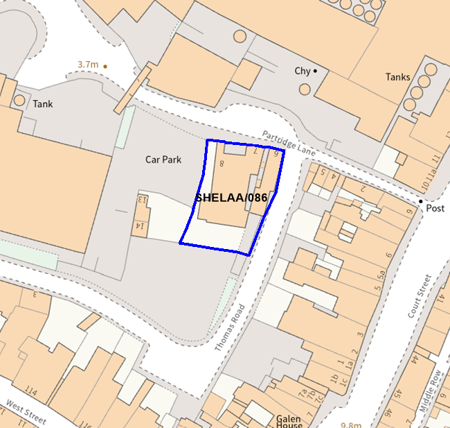 A map showing the location of SHELAA/086 outlined in blue