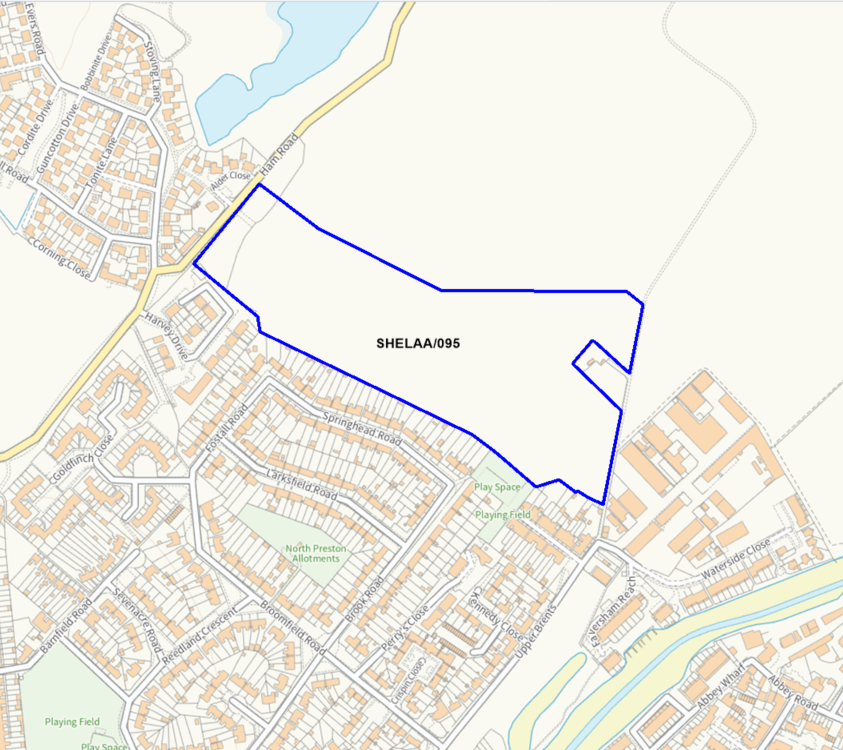 A map showing the location of SHELAA/095 outlined in blue