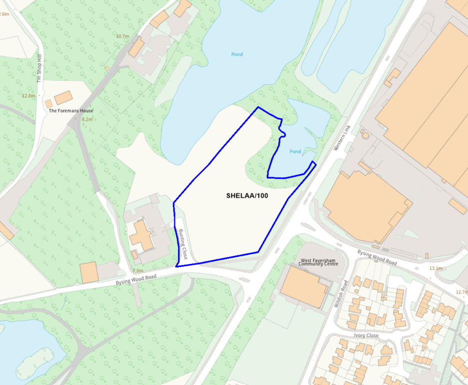 A map showing the location of SHELAA/100 outlined in blue