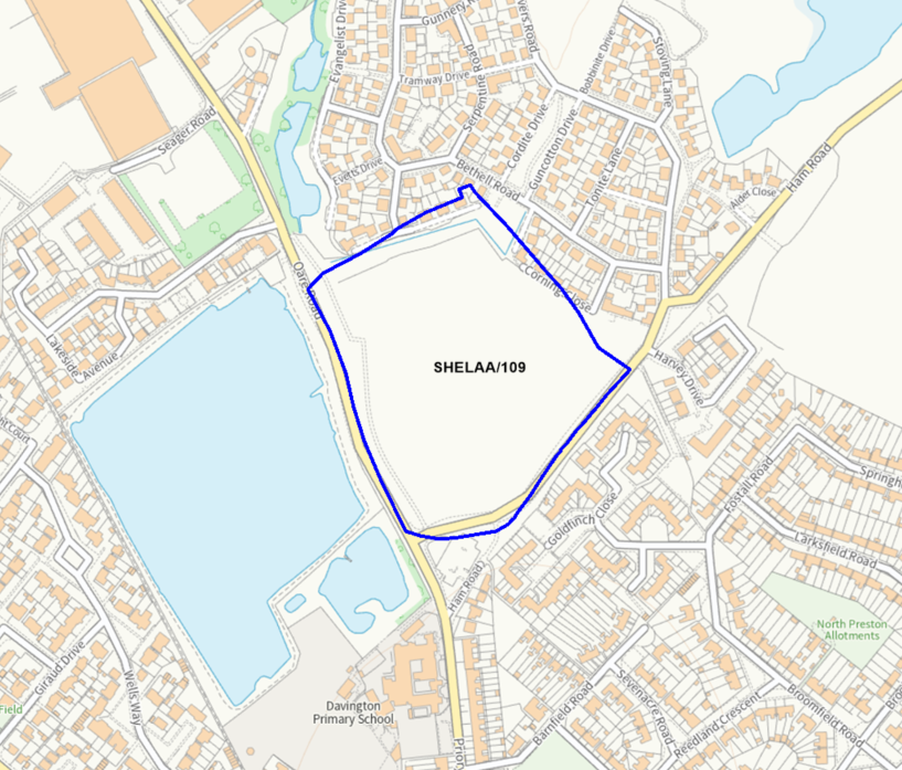 A map showing the location of SHELAA/109 outlined in blue
