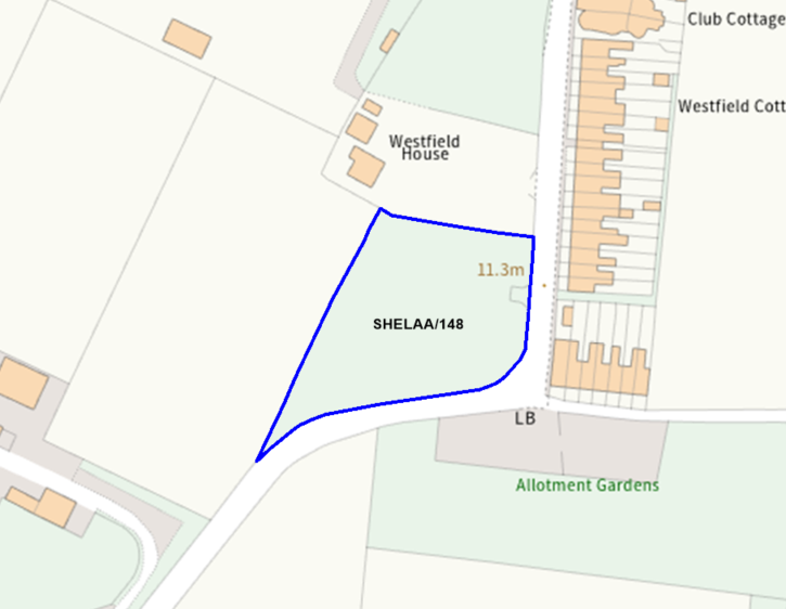 A map showing the location of SHELAA/148 outlined in blue