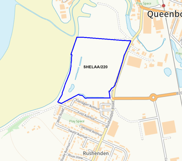 A map showing the location of SHELAA/220 outlined in blue