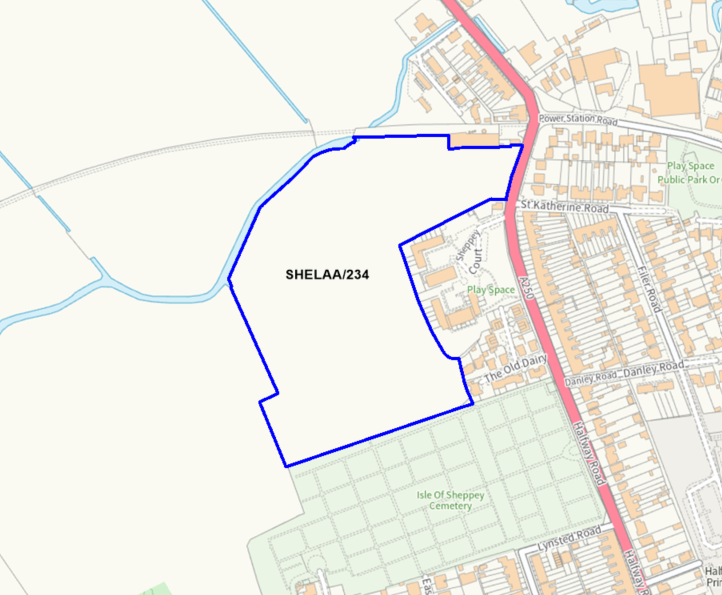 A map showing the location of SHELAA/234 outlined in blue