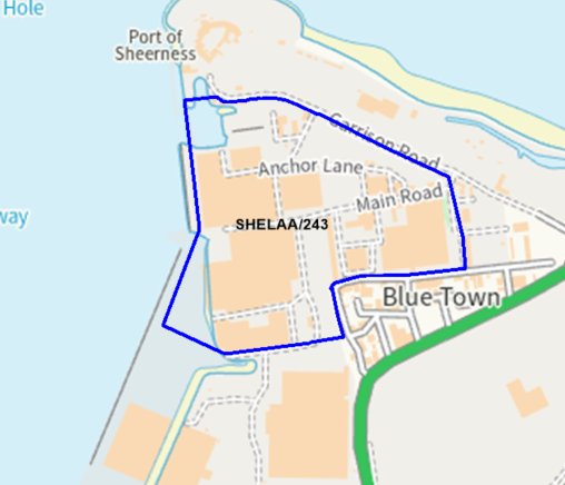 A map showing the location of SHELAA/243 outlined in blue