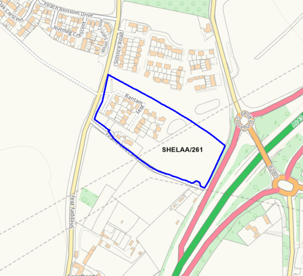 A map showing the location of SHELAA/261 outlined in blue