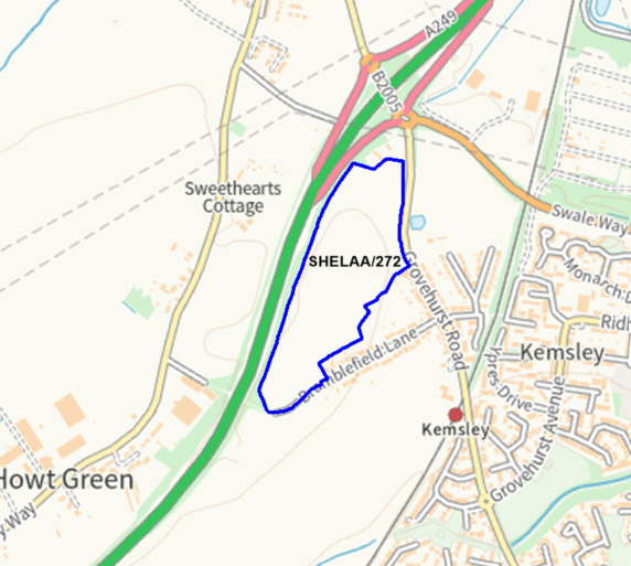 A map showing the location of SHELAA/272 outlined in blue