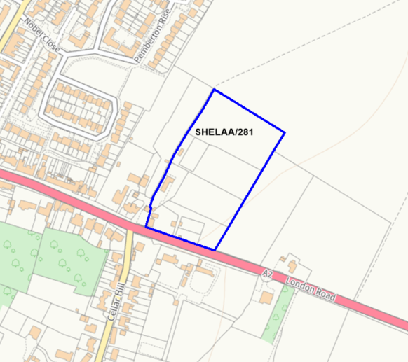 A map showing the location of SHELAA/281 outlined in blue