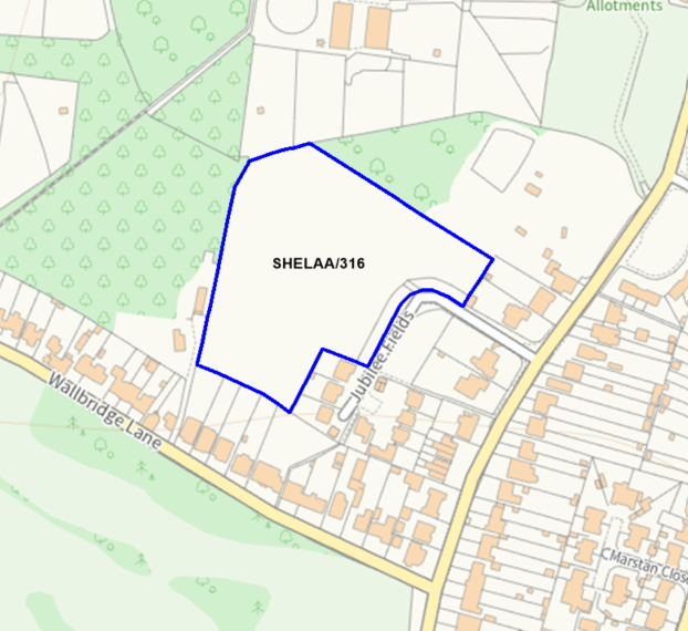 A map showing the location of SHELAA/316 outlined in blue