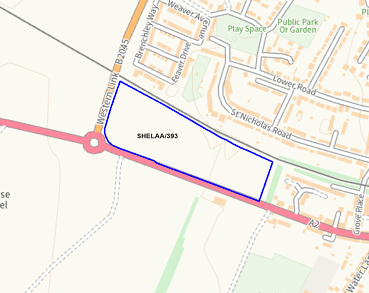A map showing the location of SHELAA/393 outlined in blue