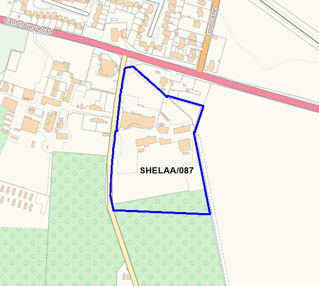 A map showing the location of SHELAA/087 outlined in blue
