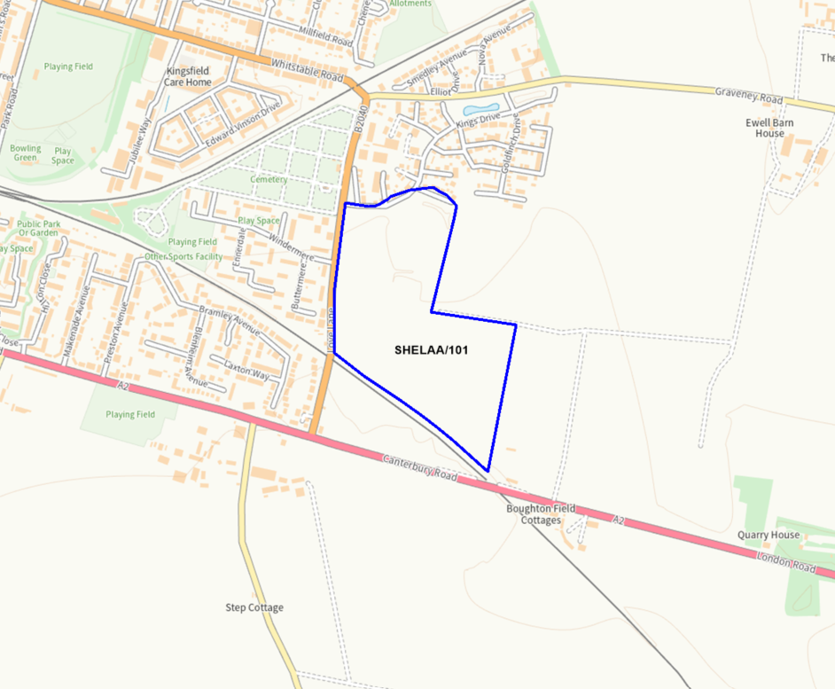 A map showing the location of SHELAA/101 outlined in blue