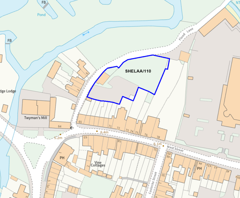 A map showing the location of SHELAA/110 outlined in blue