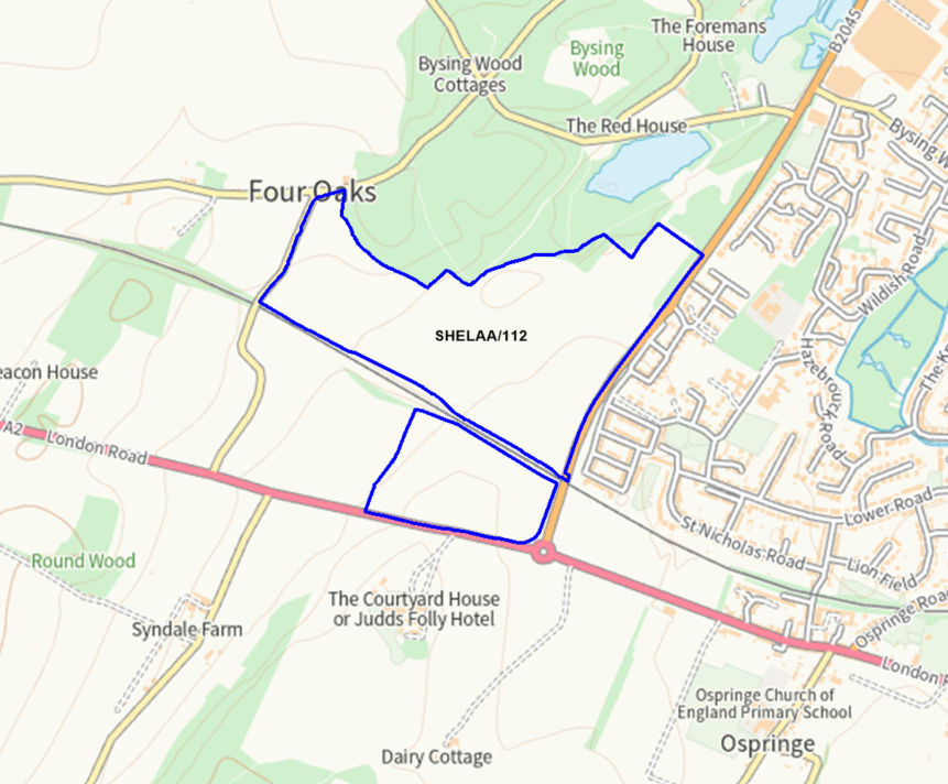 A map showing the location of SHELAA/112 outlined in blue
