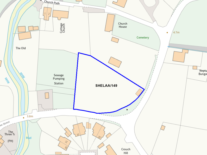 A map showing the location of SHELAA/149 outlined in blue