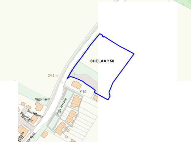 A map showing the location of SHELAA/158 outlined in blue