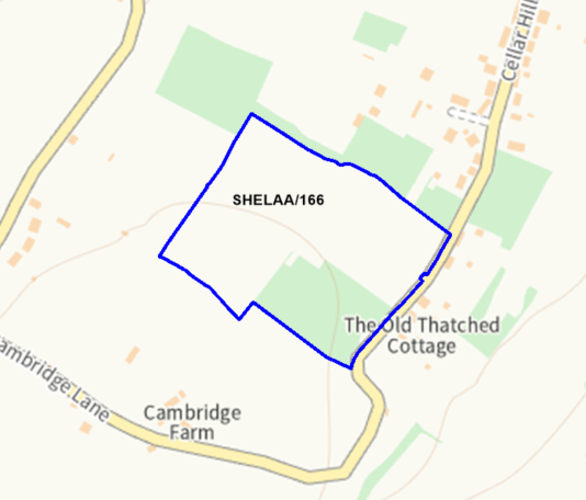 A map showing the location of SHELAA/166 outlined in blue