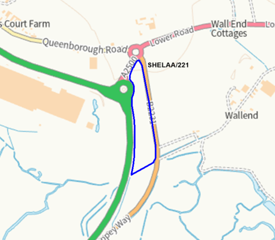 A map showing the location of SHELAA/221 outlined in blue