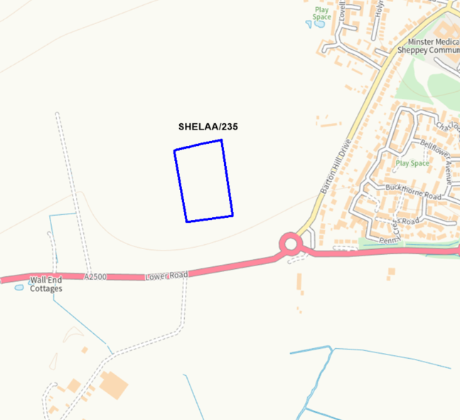 A map showing the location of SHELAA/235 outlined in blue