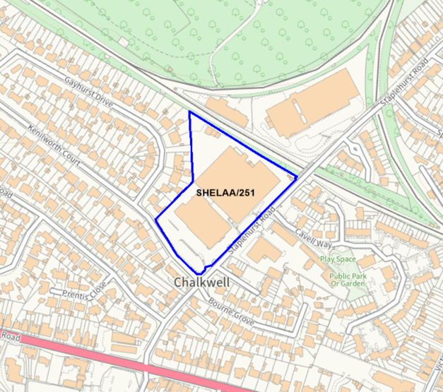 A map showing the location of SHELAA/251 outlined in blue