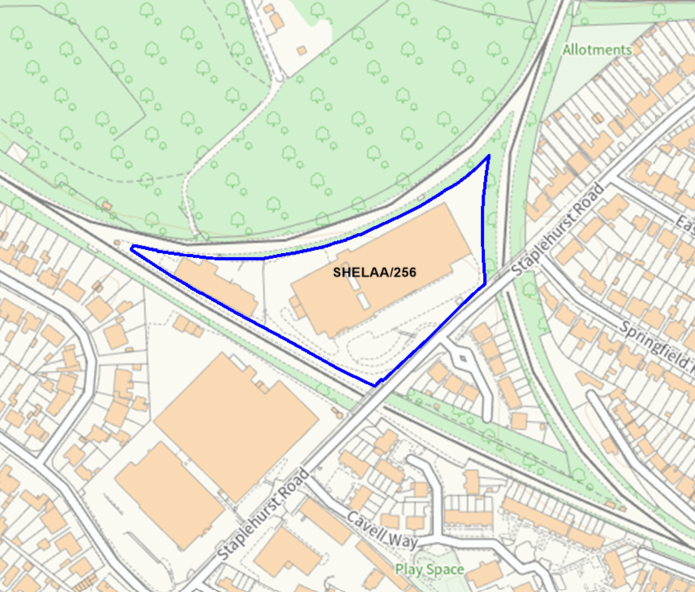 A map showing the location of SHELAA/256 outlined in blue