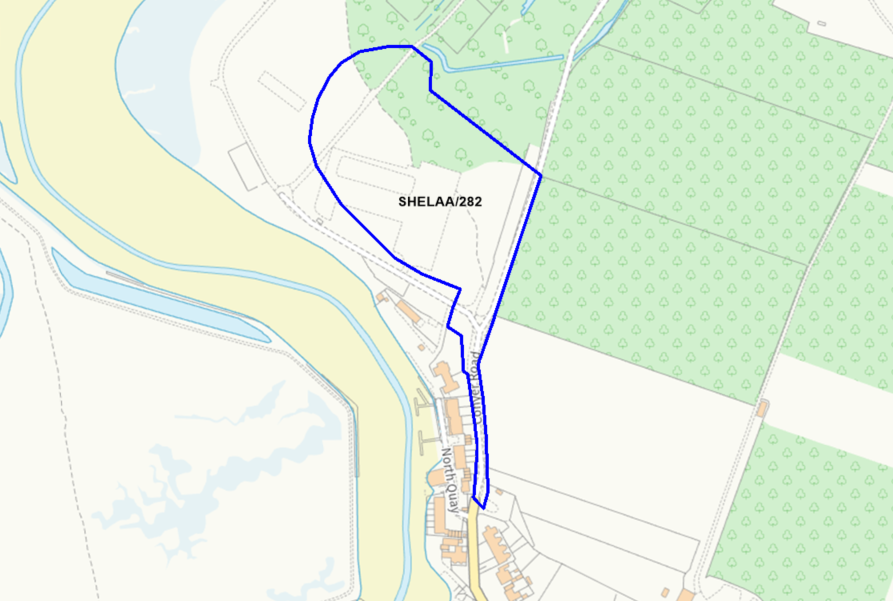 A map showing the location of SHELAA/282 outlined in blue