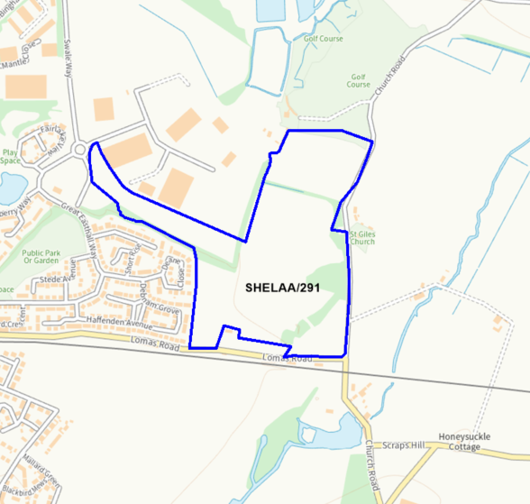 A map showing the location of SHELAA/291 outlined in blue