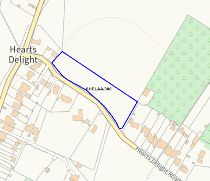A map showing the location of SHELAA/300 outlined in blue