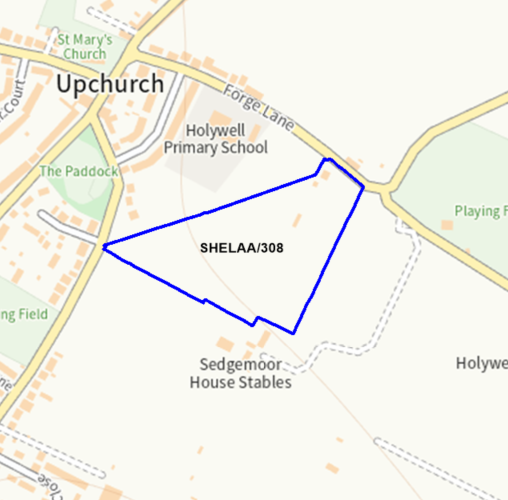 A map showing the location of SHELAA/308 outlined in blue