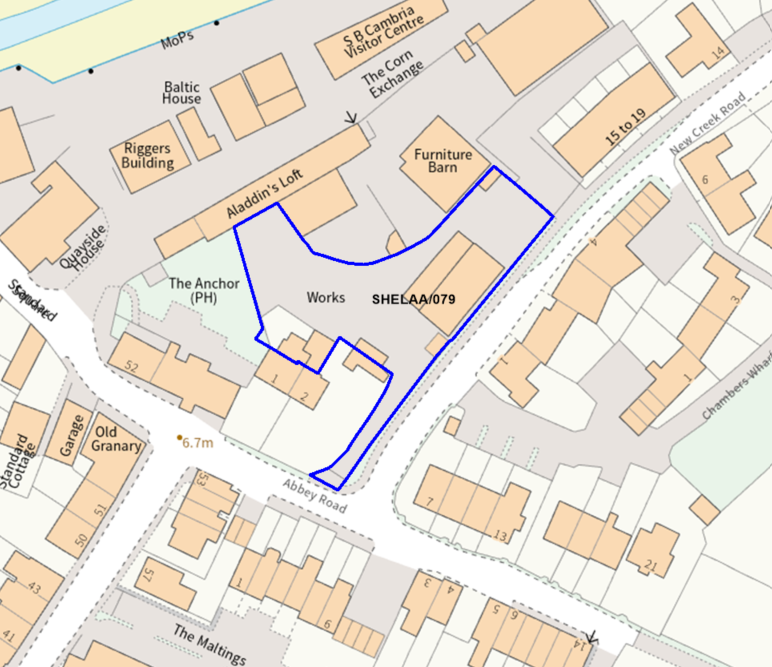 A map showing the location of SHELAA/079 outlined in blue