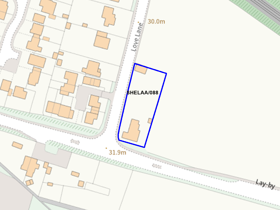 A map showing the location of SHELAA/088 outlined in blue