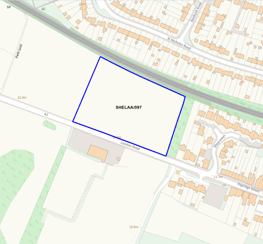 A map showing the location of SHELAA/097 outlined in blue