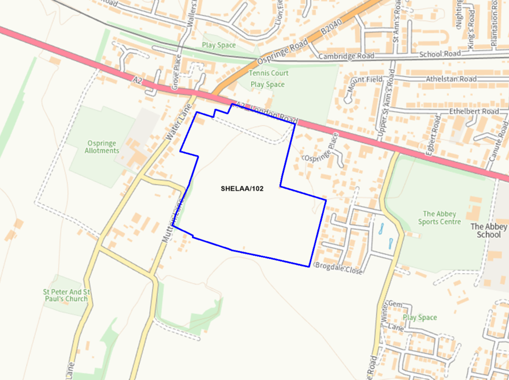 A map showing the location of SHELAA/102 outlined in blue