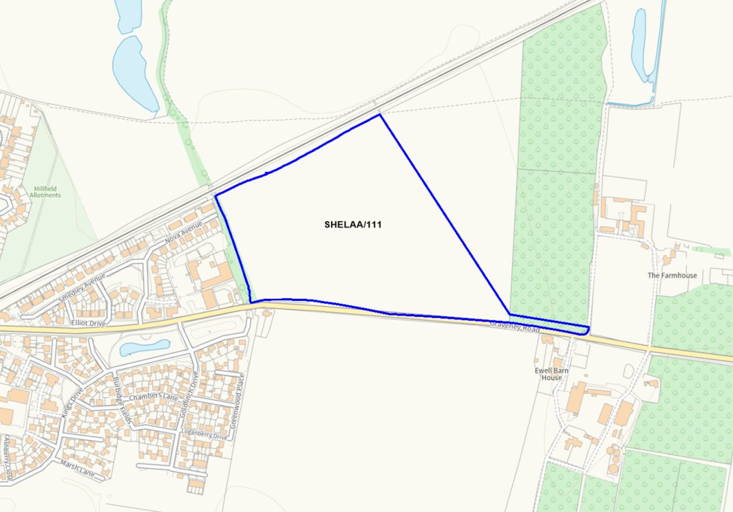 A map showing the location of SHELAA/111 outlined in blue