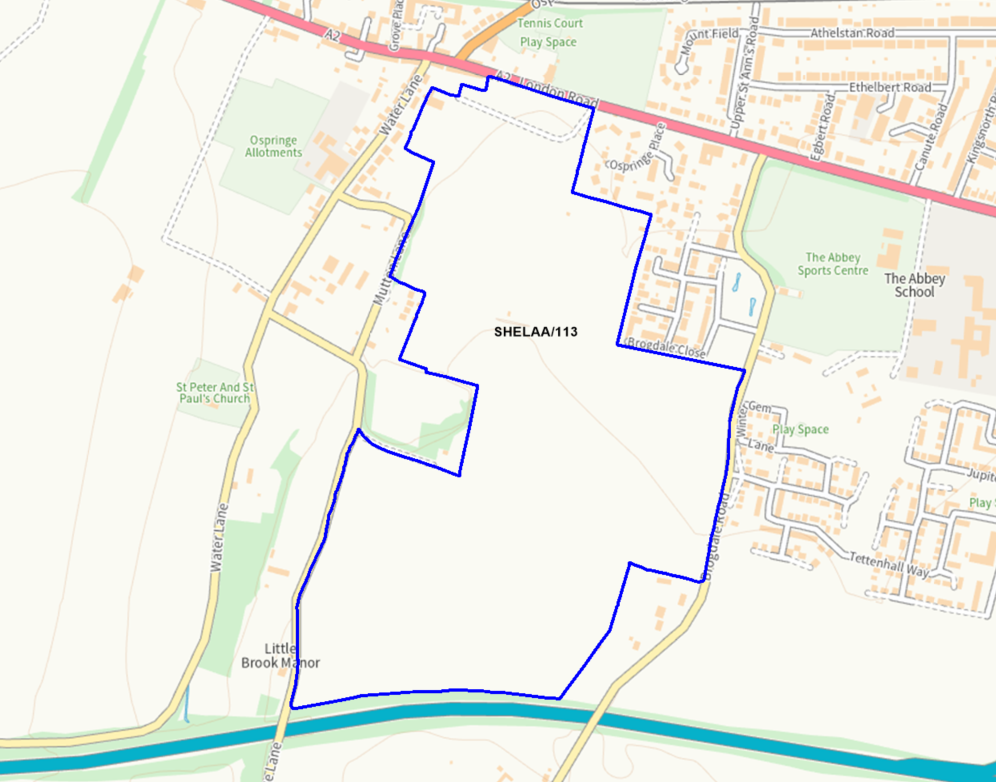 A map showing the location of SHELAA/113 outlined in blue