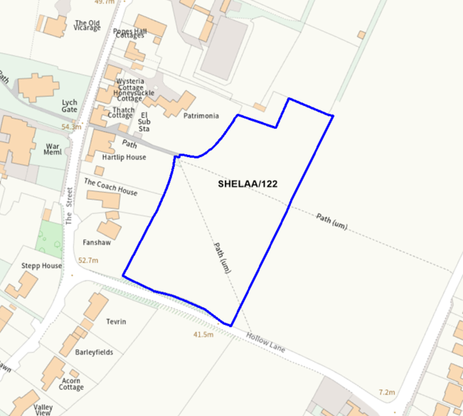 A map showing the location of SHELAA/122 outlined in blue