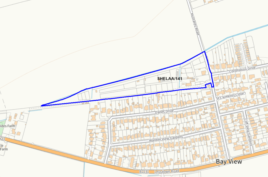 A map showing the location of SHELAA/141 outlined in blue
