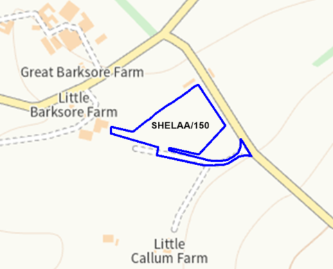 A map showing the location of SHELAA/150 outlined in blue